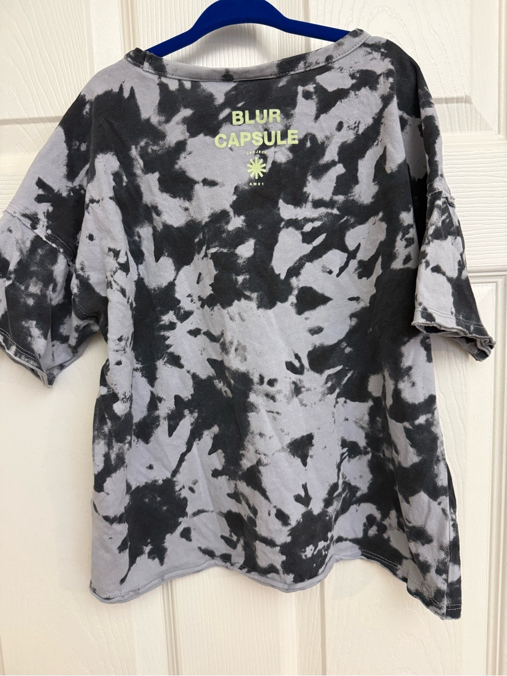 Zara Kids Black and Gray Tie-Dye Tee with Neon Logo-Blur Capsule